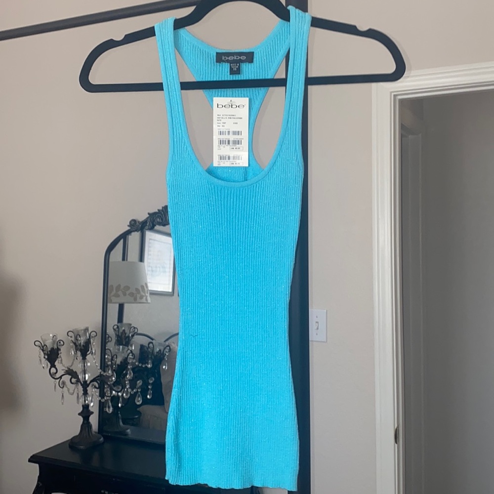Turquoise ribbed racer back tank